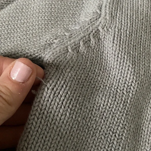 BONPOINT Letter-Graphic Crewneck Sweater in Light Gray with Brown Trim - Picture 3 of 4